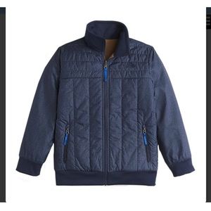 NORTH FACE BOYS REVERSIBLE YUKON JACKET NWT S Cosmic Blue Denim Print